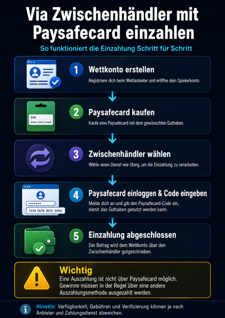 Übersicht wie eine Einzahlung via Paysafecard bei unregulierten Wettbüros verläuft