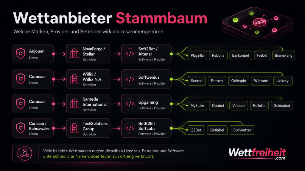 Zusammenhänge zwischen Marken, Lizenzen, Unternehmen und Software