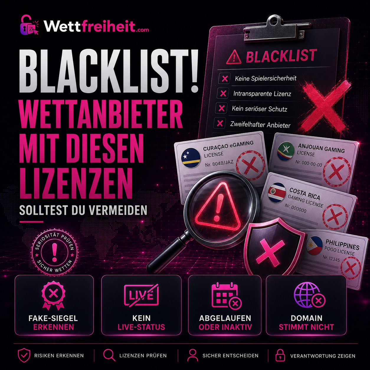 Diese ausländischen Wettlizenzen sind unserer Recherche nach extrem unsicher